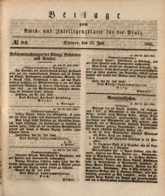 Königlich bayerisches Amts- und Intelligenzblatt für die Pfalz Samstag 25. Juli 1846