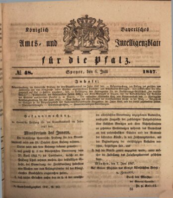 Königlich bayerisches Amts- und Intelligenzblatt für die Pfalz Dienstag 6. Juli 1847