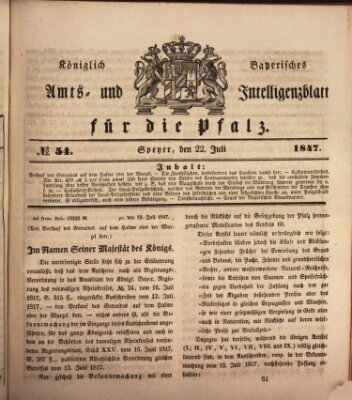Königlich bayerisches Amts- und Intelligenzblatt für die Pfalz Donnerstag 22. Juli 1847