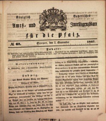 Königlich bayerisches Amts- und Intelligenzblatt für die Pfalz Donnerstag 2. September 1847