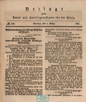 Königlich bayerisches Amts- und Intelligenzblatt für die Pfalz Montag 1. März 1847