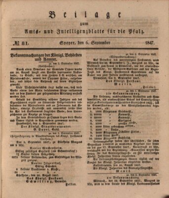 Königlich bayerisches Amts- und Intelligenzblatt für die Pfalz Montag 6. September 1847