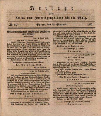 Königlich bayerisches Amts- und Intelligenzblatt für die Pfalz Mittwoch 29. September 1847