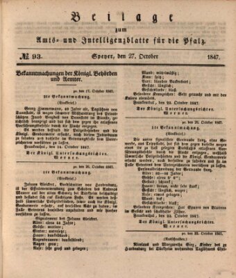 Königlich bayerisches Amts- und Intelligenzblatt für die Pfalz Mittwoch 27. Oktober 1847