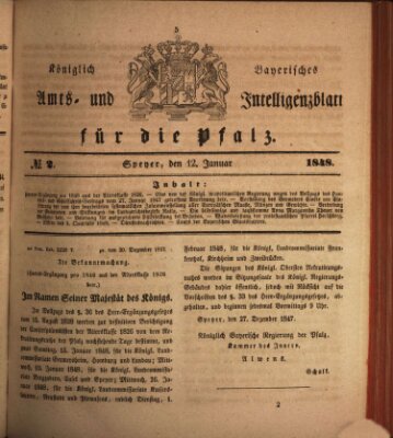 Königlich bayerisches Amts- und Intelligenzblatt für die Pfalz Mittwoch 12. Januar 1848