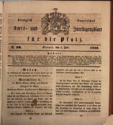 Königlich bayerisches Amts- und Intelligenzblatt für die Pfalz Samstag 1. Juli 1848