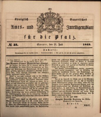 Königlich bayerisches Amts- und Intelligenzblatt für die Pfalz Freitag 21. Juli 1848