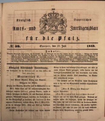 Königlich bayerisches Amts- und Intelligenzblatt für die Pfalz Samstag 29. Juli 1848
