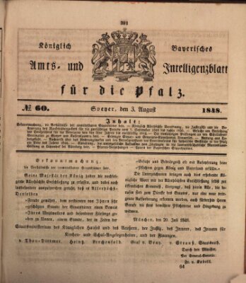 Königlich bayerisches Amts- und Intelligenzblatt für die Pfalz Donnerstag 3. August 1848