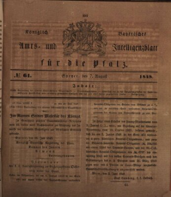 Königlich bayerisches Amts- und Intelligenzblatt für die Pfalz Montag 7. August 1848