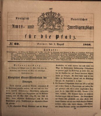 Königlich bayerisches Amts- und Intelligenzblatt für die Pfalz Mittwoch 9. August 1848