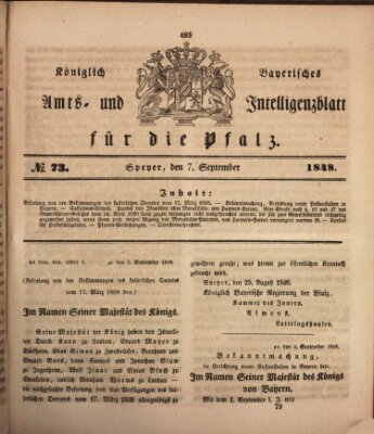 Königlich bayerisches Amts- und Intelligenzblatt für die Pfalz Donnerstag 7. September 1848