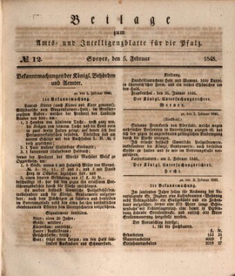 Königlich bayerisches Amts- und Intelligenzblatt für die Pfalz Samstag 5. Februar 1848