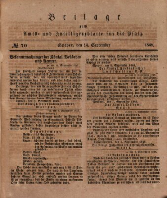 Königlich bayerisches Amts- und Intelligenzblatt für die Pfalz Donnerstag 14. September 1848