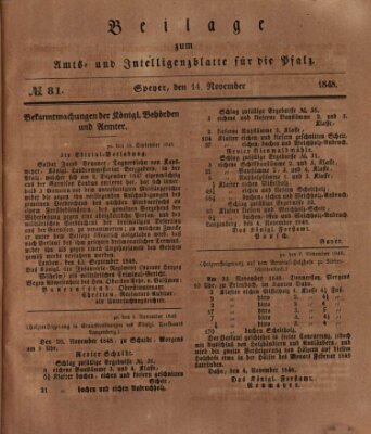Königlich bayerisches Amts- und Intelligenzblatt für die Pfalz Dienstag 14. November 1848