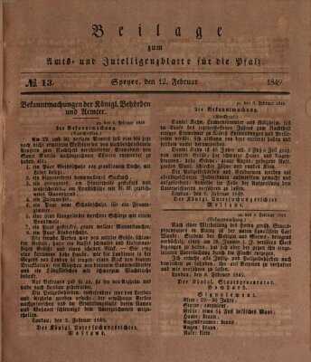 Königlich bayerisches Amts- und Intelligenzblatt für die Pfalz Montag 12. Februar 1849