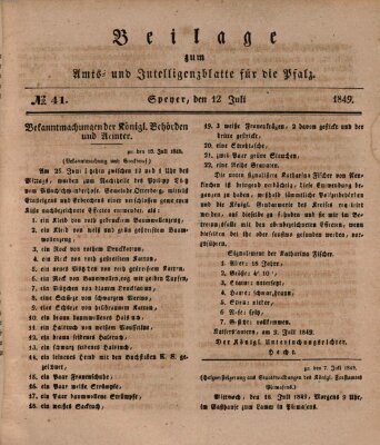 Königlich bayerisches Amts- und Intelligenzblatt für die Pfalz Donnerstag 12. Juli 1849