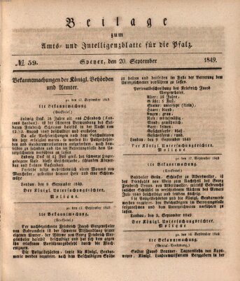 Königlich bayerisches Amts- und Intelligenzblatt für die Pfalz Donnerstag 20. September 1849