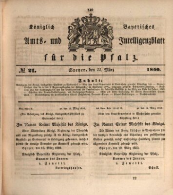 Königlich bayerisches Amts- und Intelligenzblatt für die Pfalz Freitag 22. März 1850