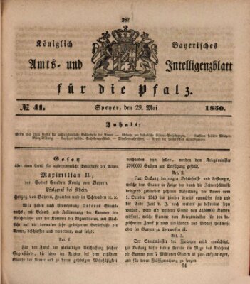 Königlich bayerisches Amts- und Intelligenzblatt für die Pfalz Mittwoch 29. Mai 1850