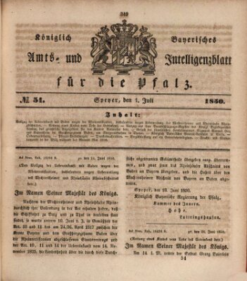 Königlich bayerisches Amts- und Intelligenzblatt für die Pfalz Montag 1. Juli 1850