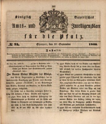 Königlich bayerisches Amts- und Intelligenzblatt für die Pfalz Dienstag 10. September 1850