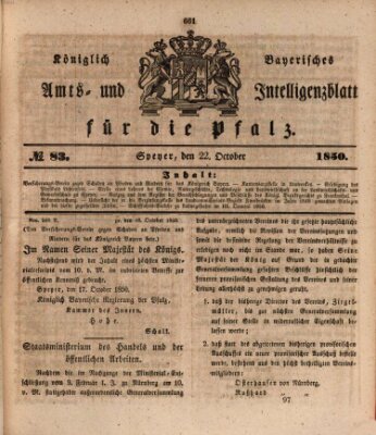 Königlich bayerisches Amts- und Intelligenzblatt für die Pfalz Dienstag 22. Oktober 1850