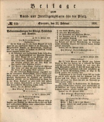 Königlich bayerisches Amts- und Intelligenzblatt für die Pfalz Freitag 22. Februar 1850