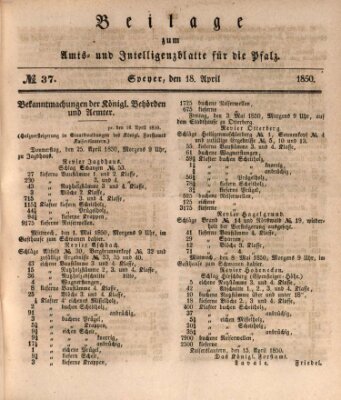 Königlich bayerisches Amts- und Intelligenzblatt für die Pfalz Donnerstag 18. April 1850