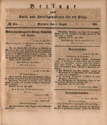 Königlich bayerisches Amts- und Intelligenzblatt für die Pfalz Freitag 2. August 1850