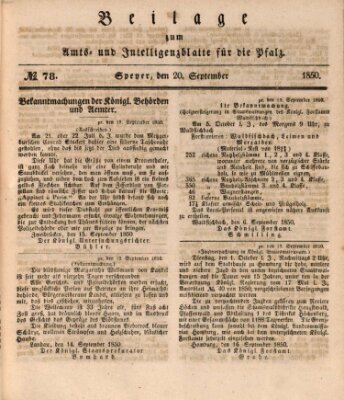 Königlich bayerisches Amts- und Intelligenzblatt für die Pfalz Freitag 20. September 1850