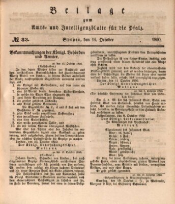Königlich bayerisches Amts- und Intelligenzblatt für die Pfalz Dienstag 15. Oktober 1850