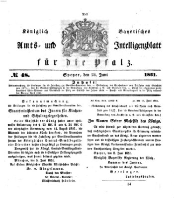 Königlich bayerisches Amts- und Intelligenzblatt für die Pfalz Dienstag 24. Juni 1851