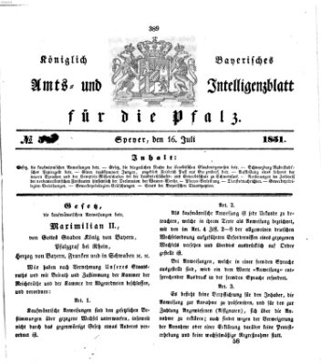 Königlich bayerisches Amts- und Intelligenzblatt für die Pfalz Mittwoch 16. Juli 1851