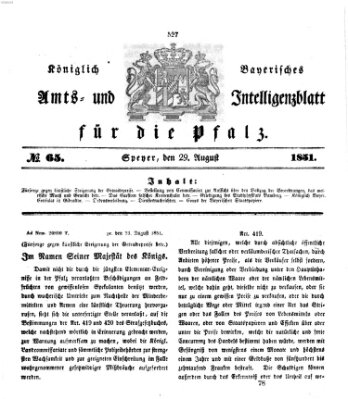 Königlich bayerisches Amts- und Intelligenzblatt für die Pfalz Freitag 29. August 1851