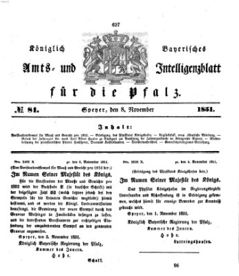Königlich bayerisches Amts- und Intelligenzblatt für die Pfalz Samstag 8. November 1851