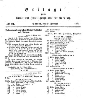Königlich bayerisches Amts- und Intelligenzblatt für die Pfalz Donnerstag 27. Februar 1851