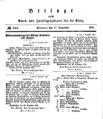 Königlich bayerisches Amts- und Intelligenzblatt für die Pfalz Samstag 27. Dezember 1851