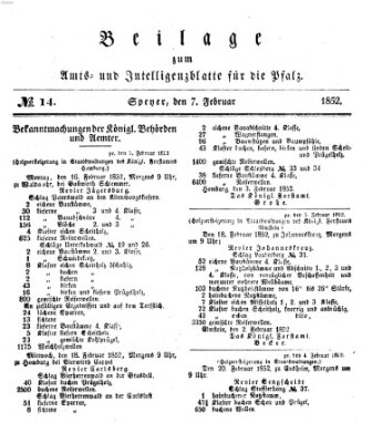 Königlich bayerisches Amts- und Intelligenzblatt für die Pfalz Samstag 7. Februar 1852