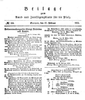 Königlich bayerisches Amts- und Intelligenzblatt für die Pfalz Freitag 27. Februar 1852