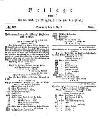 Königlich bayerisches Amts- und Intelligenzblatt für die Pfalz Freitag 2. April 1852