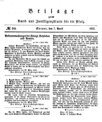 Königlich bayerisches Amts- und Intelligenzblatt für die Pfalz Mittwoch 7. April 1852