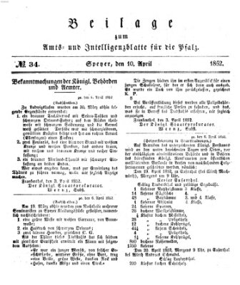 Königlich bayerisches Amts- und Intelligenzblatt für die Pfalz Samstag 10. April 1852
