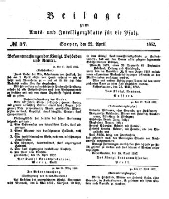 Königlich bayerisches Amts- und Intelligenzblatt für die Pfalz Donnerstag 22. April 1852