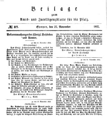 Königlich bayerisches Amts- und Intelligenzblatt für die Pfalz Donnerstag 25. November 1852