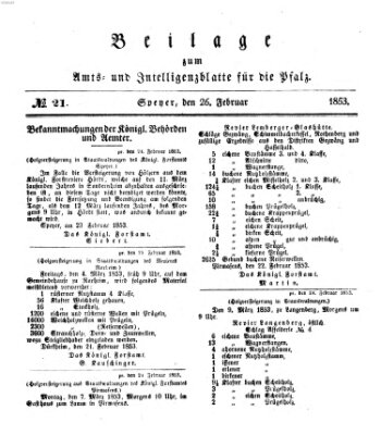 Königlich bayerisches Amts- und Intelligenzblatt für die Pfalz Samstag 26. Februar 1853