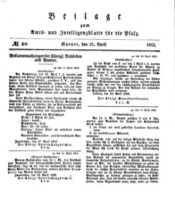 Königlich bayerisches Amts- und Intelligenzblatt für die Pfalz Donnerstag 21. April 1853
