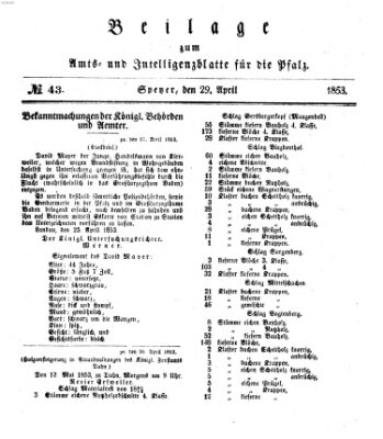 Königlich bayerisches Amts- und Intelligenzblatt für die Pfalz Freitag 29. April 1853