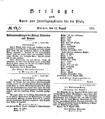 Königlich bayerisches Amts- und Intelligenzblatt für die Pfalz Samstag 13. August 1853
