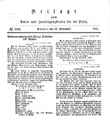 Königlich bayerisches Amts- und Intelligenzblatt für die Pfalz Dienstag 29. November 1853